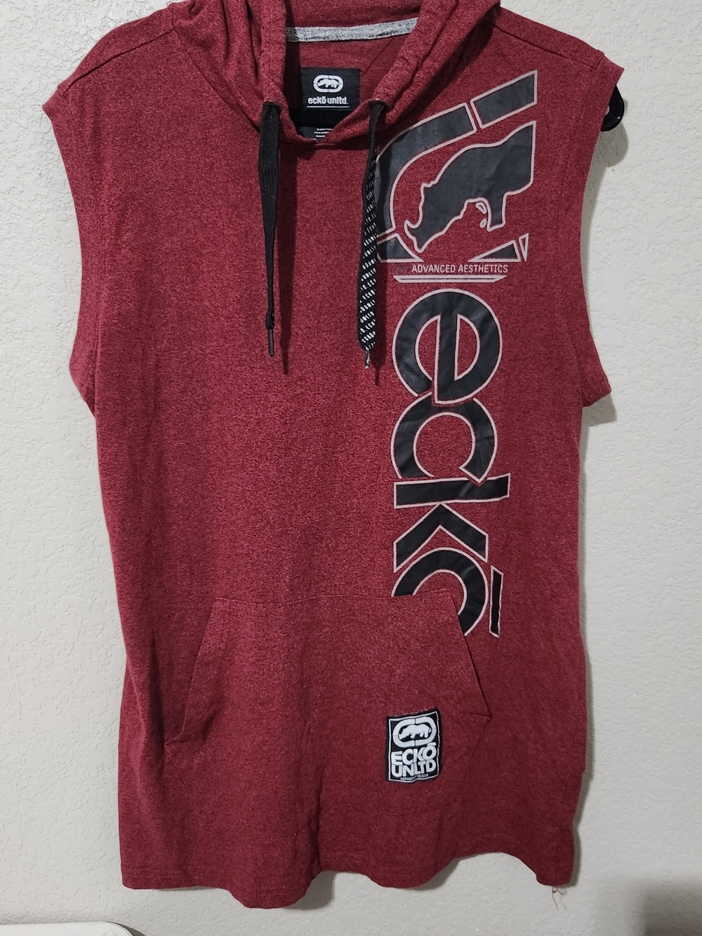 Ecko Unlimited Maroon Sleeveless Hooded Tee Logo Large Y2K